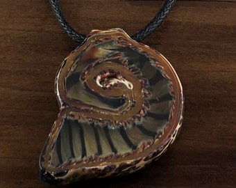 Lampwork-Glass-Boro-Ammonite-Deep Sea Nautilus-Sea Creature-Pendant-Bead-Ammonite-Armored Nautilus Pendant-Lampwork Glass