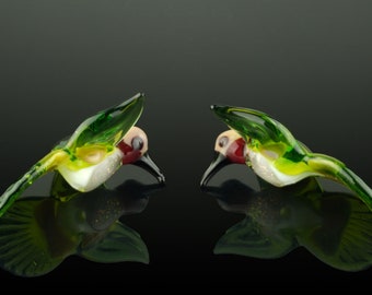 Hummingbird Bead-RC Art Glass-Lampwork Beads-Glass-Ruby Throat Throated  Hummingbird-Miniature Bird Beads-Lampwork Glass Beads-Handmade