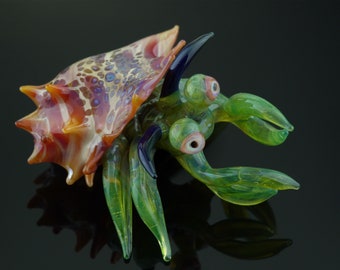 RC Art Glass Lampwork Hermit Crab Sealife Figurine Glass Sculpture Nautical Collectable