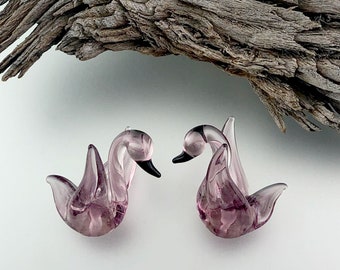 Lampwork Beads-Bird Beads-Swan-Glass Beads-Effetre Light Lavender Swan Beads-Swans-Glass Swans-Lampwork Glass Lampwork Beads