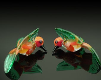 Bird Beads Hummingbird Lampwork Beads Glass Hummingbirds Miniature Tropical Bird Beads Pair Lampwork Handmade