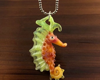 RC Art Glass Lampwork Glass Boro Seahorse Necklace Pendant Focal Bead Nautical Sealife Sculpture