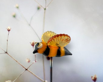 Plant Stakes Stake Poker Whimsical Bee House Plant Decoration Plants Bumble Bee Glass Fairy Garden Decoration Handmade Hand Blown Glass Bee