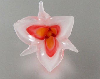 Lampwork Beads Glass White Sego Lily Flower Pendant Focal Bead Ornament Suncatcher Hand Made Glass Lampwork RC Art Glass