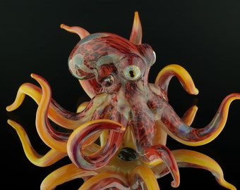 Spotted Red Octopus Figurine Ocean Sealife Handmade Lampwork Glass Collectable Glass Sculpture Paperweight Aquarium RC Art Glass