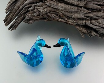 Bird Beads-Swan-Glass Beads-Effetre Medium Aqua Blue Swan Beads-Swans-Glass Swans-Lampwork Glass Lampwork Beads