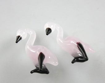 RC Art Glass Lampwork Glass Light Rose Pink Flamingo Bird Beads Bead