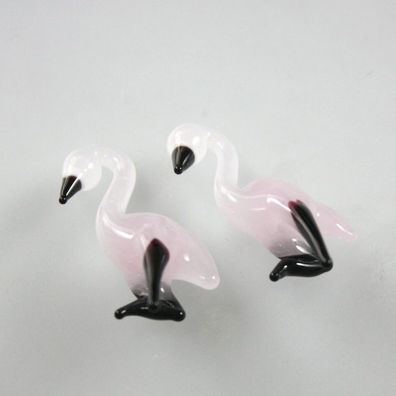 RC Art Glass Lampwork Glass Light Rose Pink Flamingo Bird Beads Bead image 1