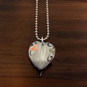 Heart Pendant Floral Necklace Pendant Focal Glass Bead, Valentines Heart