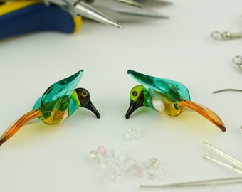 Bird Beads Hummingbird Lampwork Beads Glass Beads Medium Topaz and Teal Blue Hummingbirds Bird Beads Lampwork Handmade Glass Beads