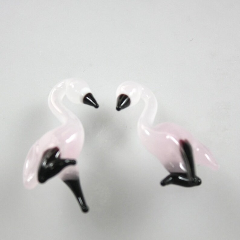 RC Art Glass Lampwork Glass Light Rose Pink Flamingo Bird Beads Bead image 3