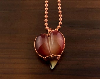 Heart Pendant Copper Electroformed Heart Necklace Pendant Focal Glass Bead Lampwork Glass Valentines Heart