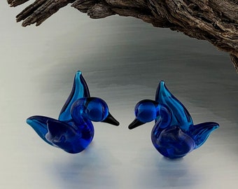 Lampwork Beads-Bird Beads-Swan-Glass Beads-Effetre Dark Aqua Blue Swan Beads-Swans-Glass Swans-Lampwork Glass Lampwork Beads
