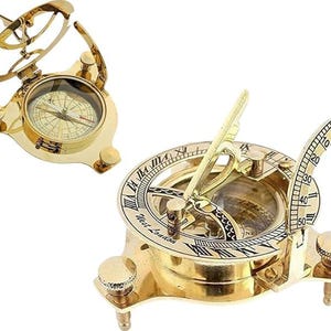 Brass Sundial Compass  3 Inches Nautical Compass for Outdoor, Pocket Compass for Hiking, Camping Maritime Vintage Brass Sundial Compass
