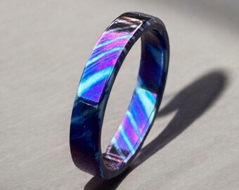 Colorful Timascus Steel Ring: Handmade Titanium Wedding Band