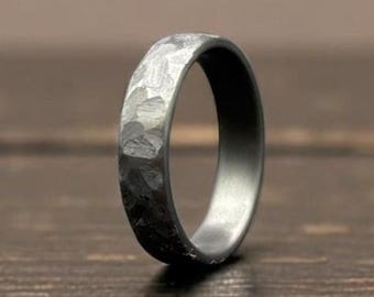 Handcrafted Hammered Black Zirconium Ring - 5mm Wedding Band