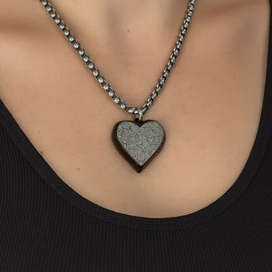 Damascus Steel Heart Pendant: Titanium & Black Chain Viking Necklace