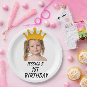 Platos personalizados para fiesta de primer cumpleaños con cara personalizada, 7 y 9 pulgadas, paquete de 10, 20, 30, 40, 50, 100, 200 y 300 piezas