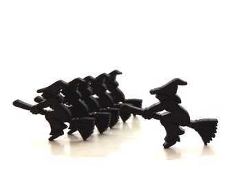 Hexe auf Besenstiel Flatback Verschönerung Knöpfe Galore: Halloween Craft Dekorationen-Set von SIX