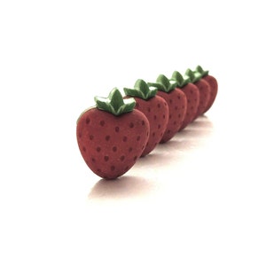 ストロベリーボタン - ボタンがいっぱい / フルーツクラフト装飾 - 6個セット