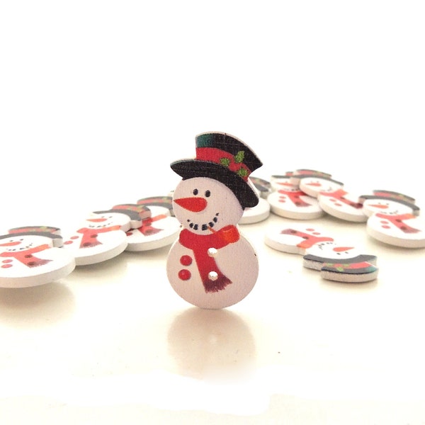Wood Snowman Buttons // Novelty Winter Christmas Chipboard Embellishments - Set of TEN