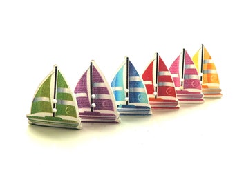 Wood Sailboat Buttons // Summer Beach Chipboard Embellishments