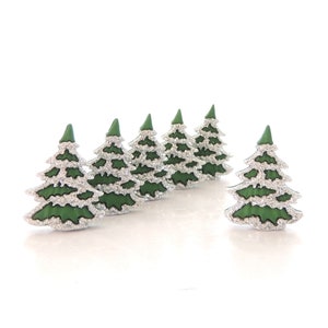 Silver Glitter Christmas Tree Buttons by Buttons Galore / Winter Holiday Forest Embellishments - Set of  SIX pieces