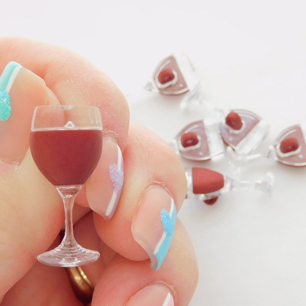 Wine Glass Buttons by Shelly's Buttons // Red Wine Vino Goblet Embellishments - Set of SIX