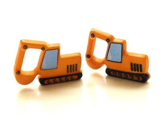 Excavator Buttons by Dill / Construction Heavy Equipment Embellishments - Set of TWO