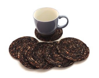 Brown and Black Coasters / Coiled Fabric Home Decor / Furniture protector / Wrapped clothesline / Batik home / Animal print