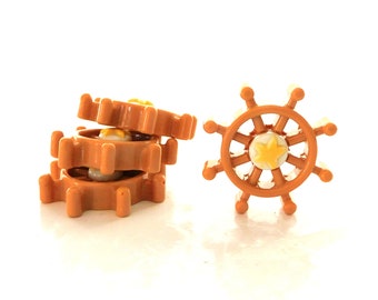 Brown Boat Wheel Flat Back Embellishments / Sailing Flatback Resin Cabochons - Set of FOUR