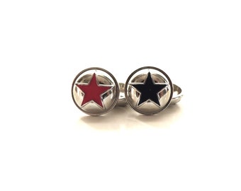 Silver with Red and Blue Stars Buttons by LaMode / Novelty Embellishments from Blumenthal Lansing