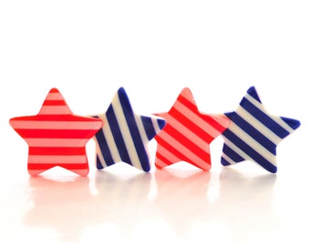 Red White and Blue Striped Star Flat Back Embellishments / Choose Your Colors - Set of FOUR