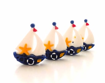 Sailboat Flat Back Embellishments / Beach Flatback Resin Cabochons - Set of FOUR