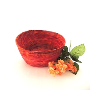 Large Pink and Red Striped Bowl // Handmade Coiled Fabric Basket Home Decor