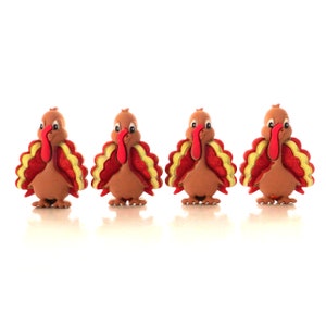 Happy Turkey Flat Back Embellishments by Shelly&#39;s Buttons / Fall Thanksgiving Flatback Decorations - Set of FOUR