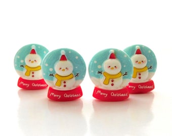 Snow Globe Flat Back Embellishments / Christmas Winter Flatback Cabochons- Set of FOUR