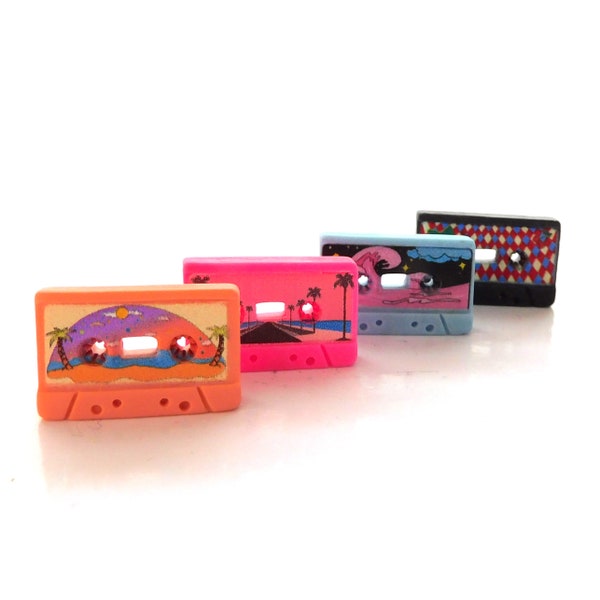 Cassette Tape Flat Back Embellishments / 1980s Music Flatback Cabochons- Random Set of FOUR