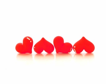 Red Heart Flat Back Embellishments  / Love Flatback Resin Cabochons - Set of FOUR