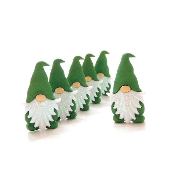 Glitter Beard Green Gnome Buttons by Shelly's Buttons / Fairy Friends Craft Embellishments - Set of THREE or SIX