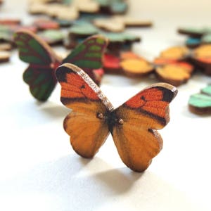 Wooden Butterfly Buttons// Random Set of TEN Wood Insect Embellishments