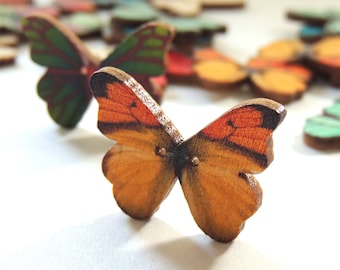 Wooden Butterfly Buttons// Random Set of TEN Wood Insect Embellishments