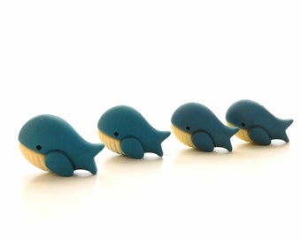 Adornos de ballena con parte trasera plana / Cabujones de resina con parte trasera plana de animales del océano - Juego de cuatro