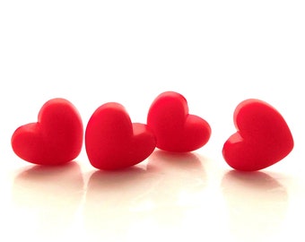 Small Red Matte Heart Flat Back Embellishments / Love Flatback Resin Cabochons - Set of FOUR