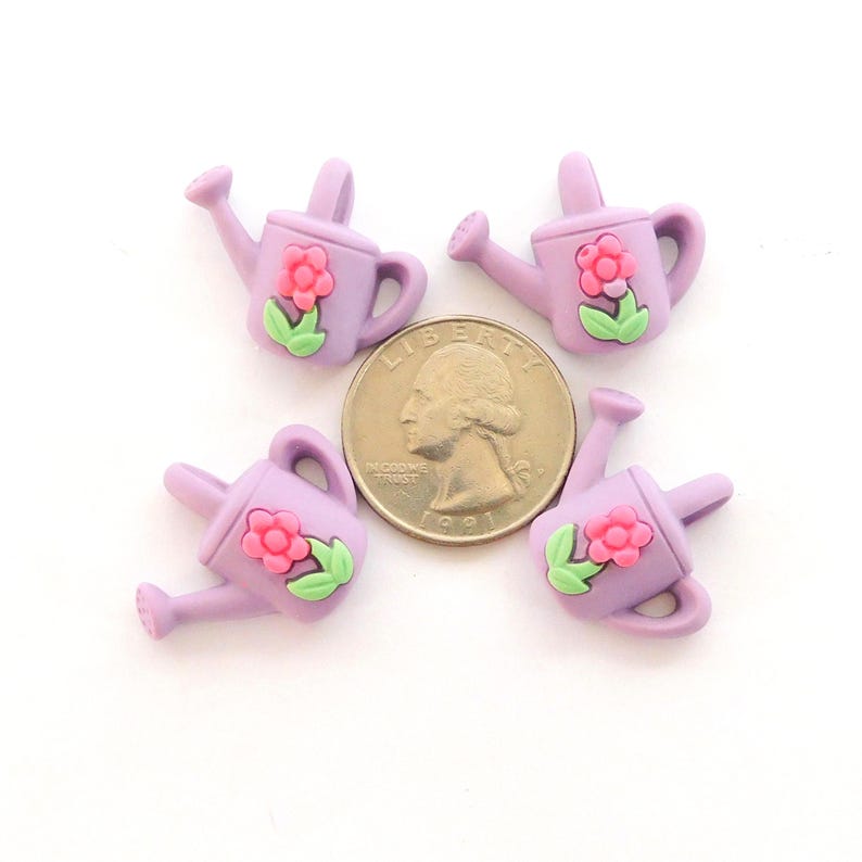 Purple Watering Can Flat Back Embellishments / Gardening Resin Cabochons- Set of FOUR image 7