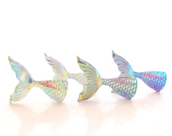 Adornos planos de cola de sirena holográfica / Cabujones de resina planos con motivos oceánicos - Juego de CUATRO