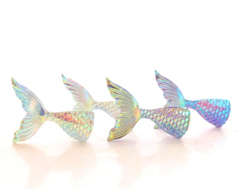 Holographic Mermaid Tail Flat Back Embellishments / Ocean Flatback Resin Cabochons - Set of FOUR