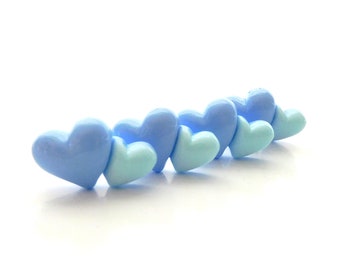 Blue Hearts Flat Back Embellishments / Valentine's Day Flatback Resin Cabochons - Set of FOUR