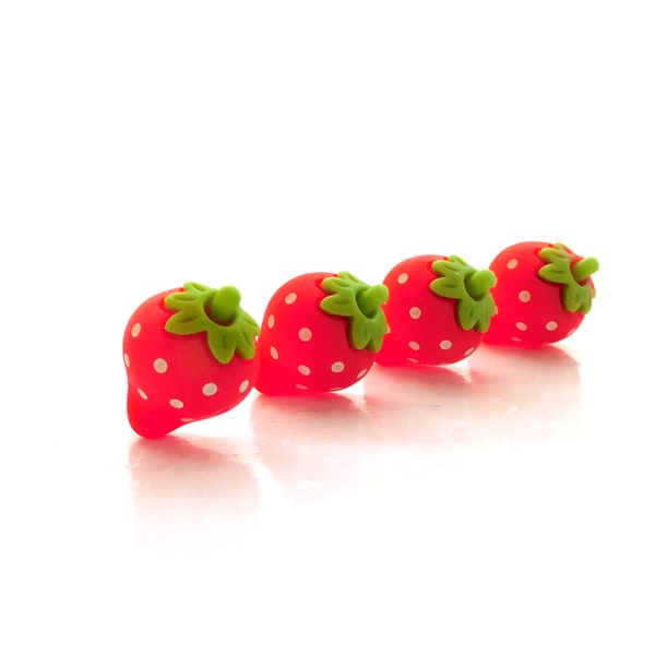 Small Juicy Strawberry Flat Back Embellishments / Garden Fruit Food Flat Back Decorations - Set of FOUR