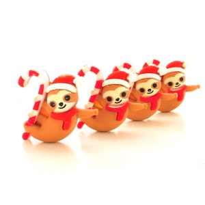 Sloth with Candy Cane Flat Back Embellishments by Shelly&#39;s Buttons / Christmas Flatback Decorations - Set of FOUR